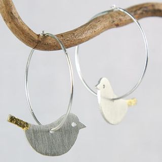 silver bird hoop earrings by sharon schofield jewellery