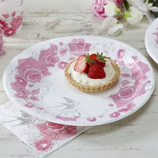 vintage style floral rose party paper plates by ginger ray