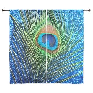 glittery blue peacock feather curtain 60" Cur by ChristyOliver