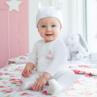 personalised bunny sleepsuit and hat set by my 1st years