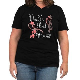 Best Memaw (Pink Hearts) Womens Plus Size V Neck by justforher