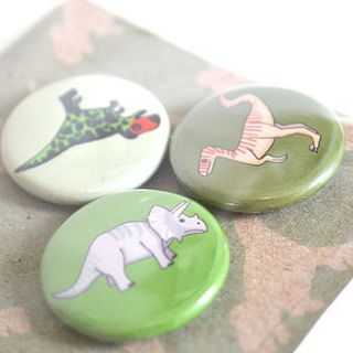 dinosaur badges set of three by becka griffin illustration