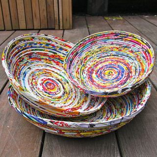 set of three recycled magazine bowls by london garden trading