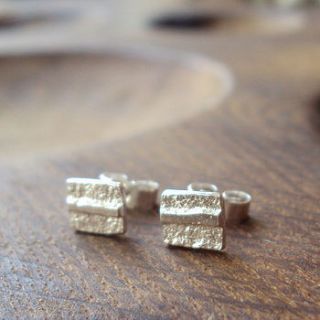 silver square ribbon stud earrings by laura creer