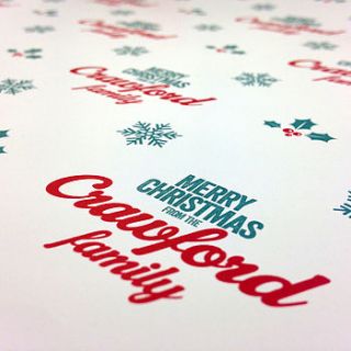 personalised holly family christmas wrap by winchester & sons