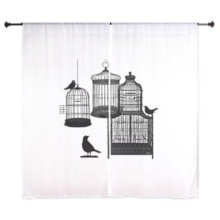 BW Vintage Style Bird Cages Illustration Curtains by Digipixelshop