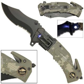 US ARMY KNIFE with LED LIGHT ATTACHED & FREE ARMY VETERAN CAP HAT 