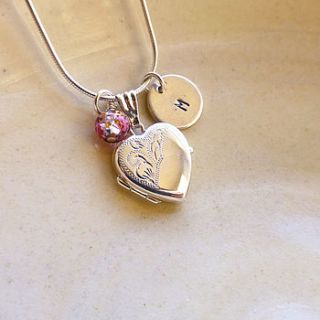 heart locket with letter disc and bead by lime tree design