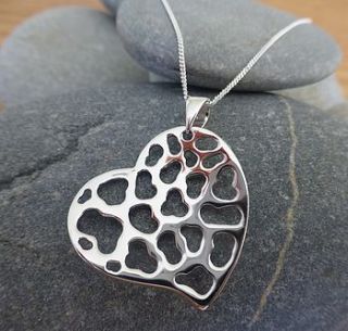 silver lacy heart pendant and chain by anne reeves jewellery