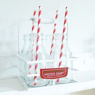 old school milk bottles with crate by lilac coast