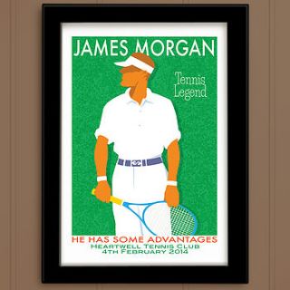 personalised men's vintage style tennis print by just for you