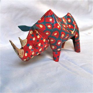 recycled handpainted rhino sculpture by london garden trading