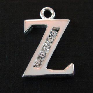 Sterling Silver Letter Z Charm with Cz Stones (Sold Per Piece)