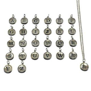 Solid Sterling Silver   Typewriter Key Letter Initial Pendant Necklace   All Letters Available   Combine Multiple Charms on One Chain   18 Inch Silver Ball Chain (Symbol & (Ampersand)) Jewelry