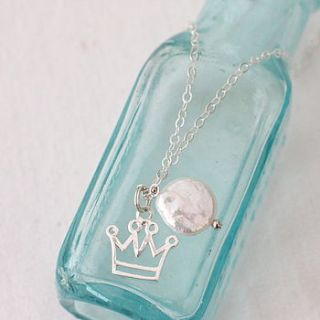 crown and pearl sterling silver necklace by magpie living