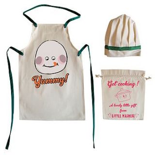 'yummy' child's apron and chef hat set by little mashers