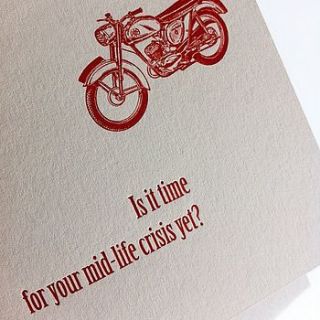'midlife crisis?' letterpress birthday card by little red press
