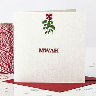 'mwah' mistletoe christmas card by bonnie blackbird