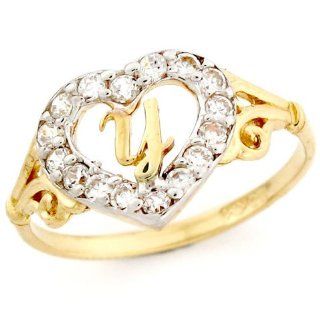 10k Gold Heart Shape Letter 'Y' Initial CZ Ring Jewelry Jewelry