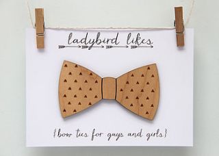 laser cut wooden bow tie with geometric triangle print by ladybird likes
