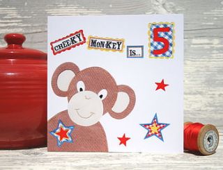 'cheeky monkey is five' birthday card by the writing bureau