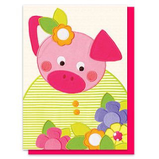 peggy the pig printed appliqué card by olive&moss