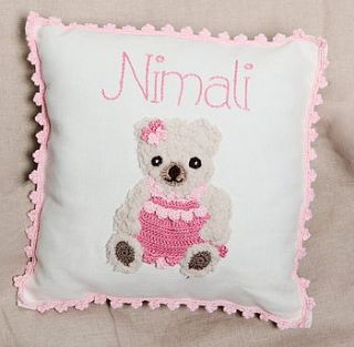 personalised teddy bear girl cushion by malooshi