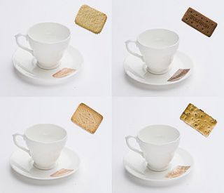 set of four biscuit design cups and saucers by happynice