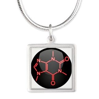 Caffeine Molecule Red Button Silver Square Necklac by arbstore