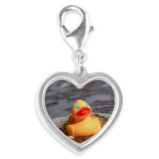 Rubber Ducky In the Ocean Silver Heart Charm by DigitalExposureArtWorks