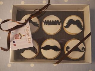 box of six moustache biscuits by bisquites