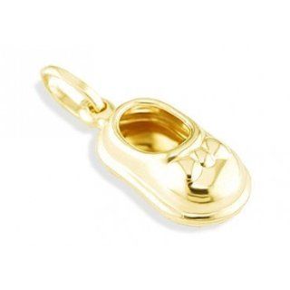 14k Yellow Gold Baby Child Boy Girl Shoe Bow Charm Pendant Jewelry