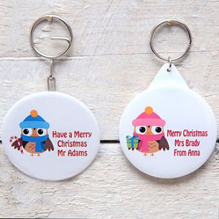 christmas owl keyring, mirror, bottle opener by red berry apple
