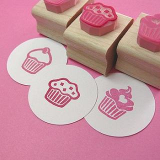 mini cupcake hand carved rubber stamp by skull and cross buns