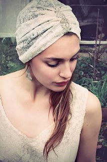 lace turban with beaded detail by holly young headwear