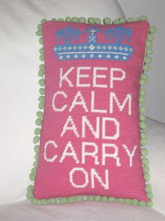 needlepoint kit for keep calm and carry on cushion by maison ami