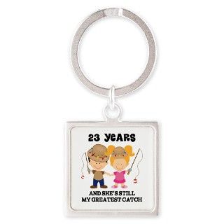 23rd Anniversary Mens Fishing Square Keychain by anniversarytshirts3