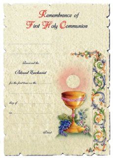 100 First Communion Certificates 7" x 10.5", Die Cut, Four Color Part Processing, Gold Color Leaf, Made in Italy   Blank Certificates