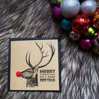 reindeer vintage personalised christmas card by made with love designs ltd