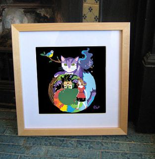 witch and the rainbow cat print by vickysworld