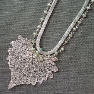 silver cotton leaf and pearl necklace by martha jackson