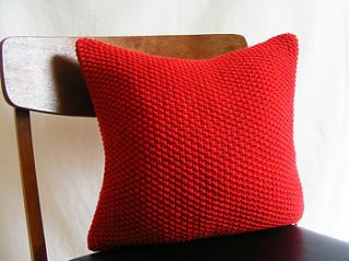 hand knit chilli red moss stitch cushion by s t r i k k handknits