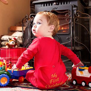 personalised 'my first christmas' babygrow by little long johns
