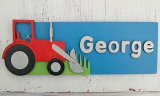 personalised wooden door sign tractor by dream scene children's gifts