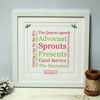 personalised typographic christmas print by spotty n stripy