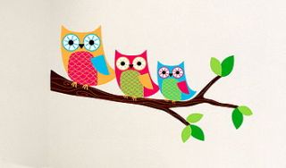 owls on a branch wall stickers by the little blue owl