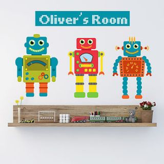 personalised robot fabric wall stickers by parkins interiors