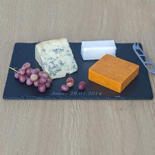 personalised slate cheese board and knives by my 1st years