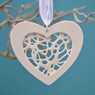 porcelain hanging heart by carys boyle ceramics