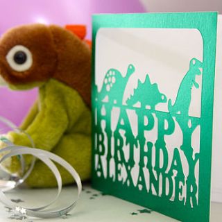 personalised dinosaurs birthday card by whole in the middle